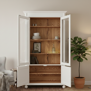 "Arles" - Weiße Esszimmer-Vitrine im Landhausstil mit Stauraum