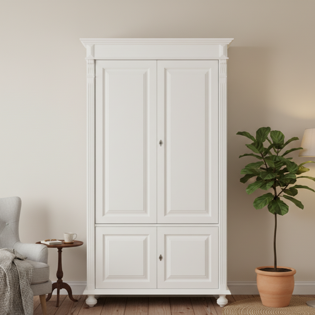 "Arles" - Weiße Esszimmer-Vitrine im Landhausstil mit Stauraum