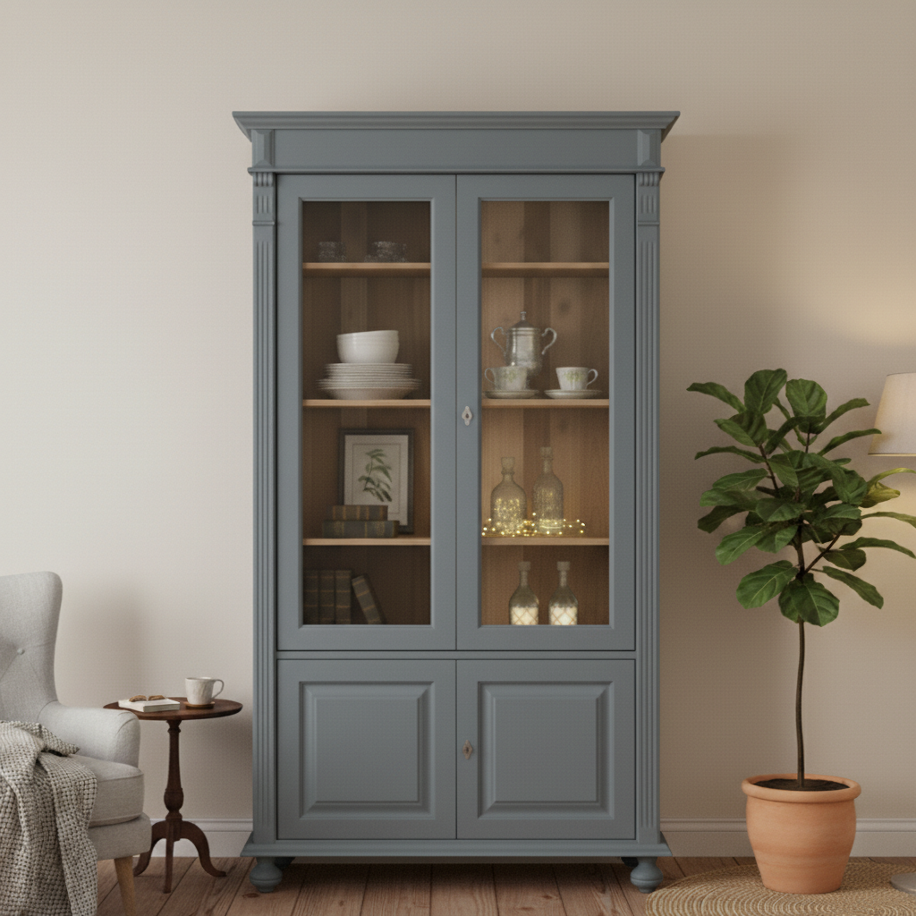 "Arles" - Weiße Esszimmer-Vitrine im Landhausstil mit Stauraum
