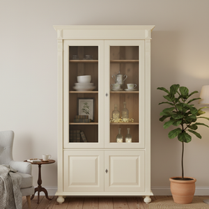 "Arles" - Weiße Esszimmer-Vitrine im Landhausstil mit Stauraum