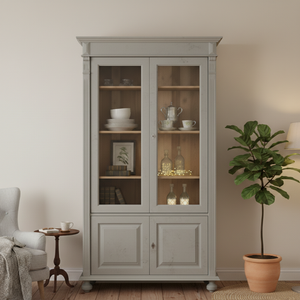 "Arles" - Weiße Esszimmer-Vitrine im Landhausstil mit Stauraum