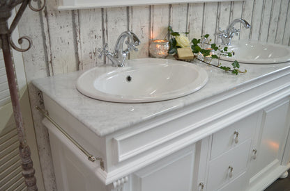 "Aurélie" lavabo double blanc de campagne avec plan en marbre