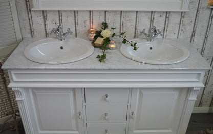 "Aurélie" white country house double washbasin with marble top