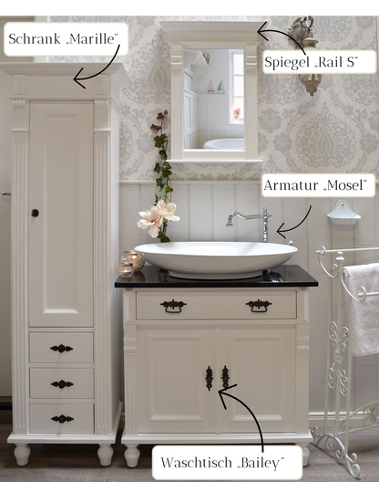 Badmöbel-Set Landhausstil weiß - Waschtisch mit Granitsteinplatte