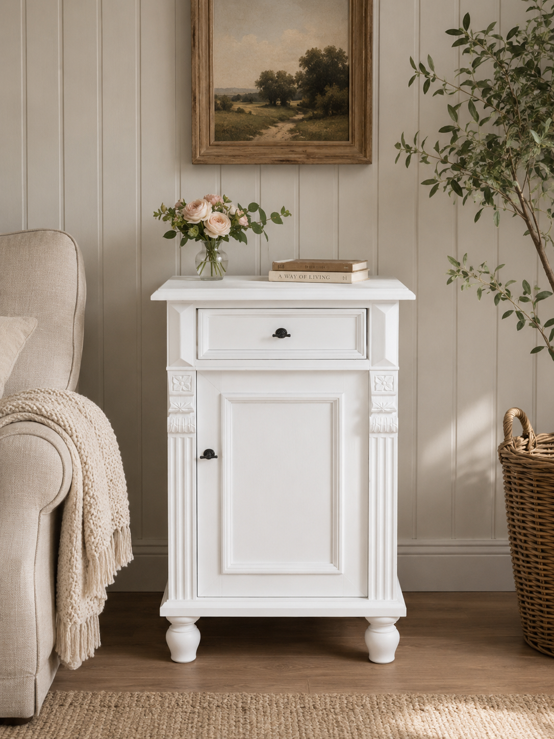 "Bellevue" small, white country-style washbasin 45 cm