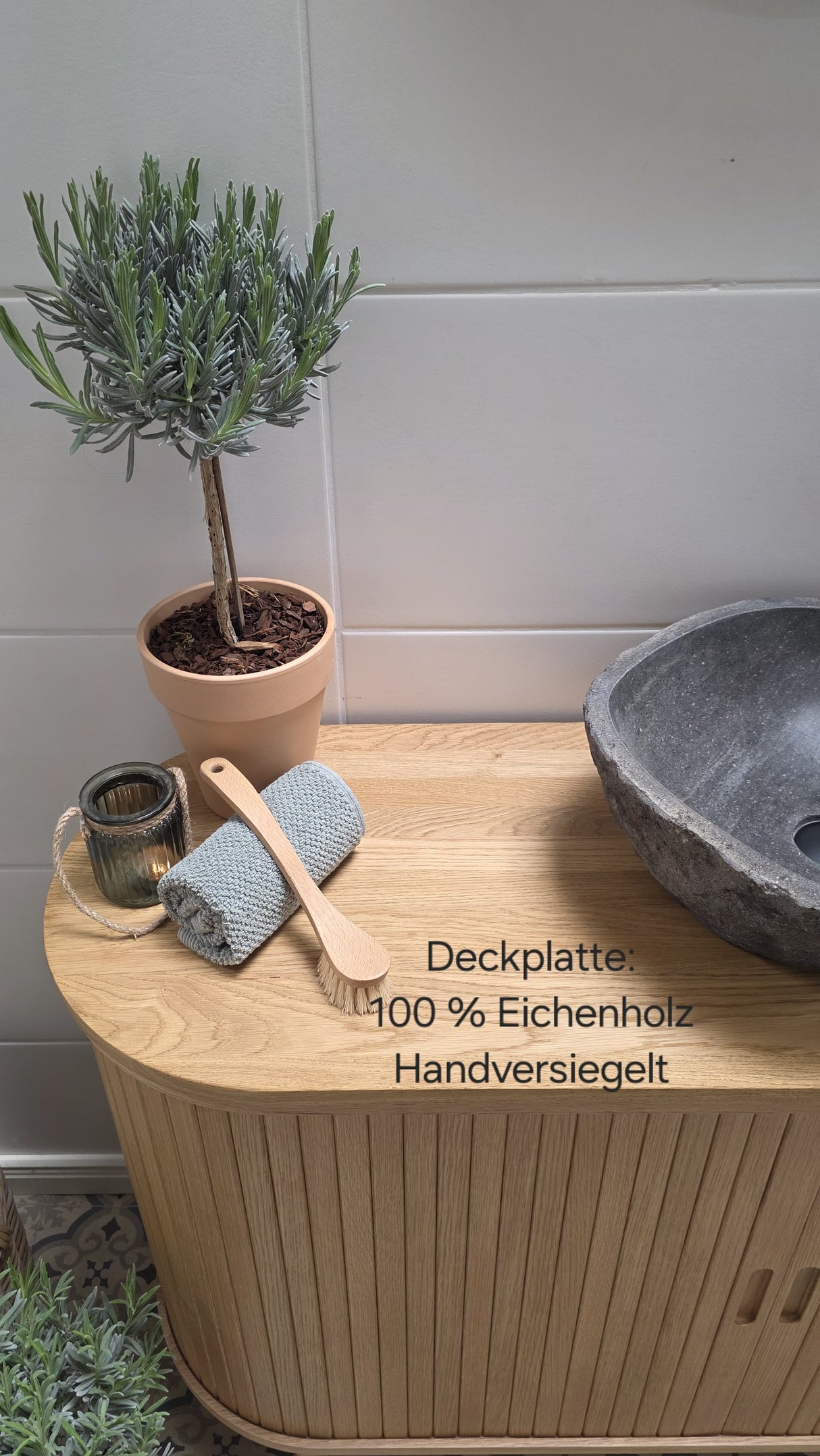 "Boroy" - Waschtisch im modernen Landhausstil mit Flusssteinbecken | PURE-Serie von L&L