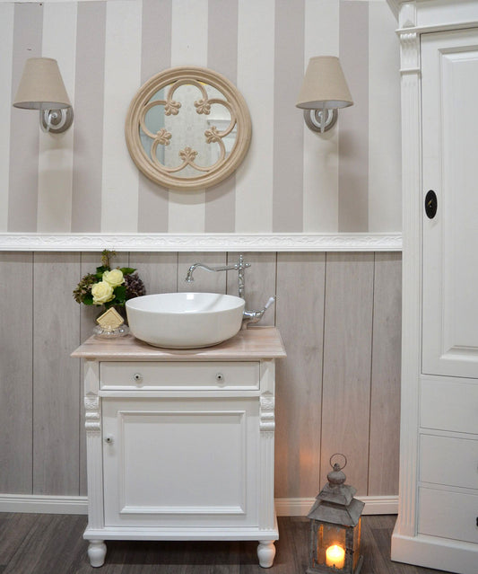 "Cécile" white country house washbasin with light oak top