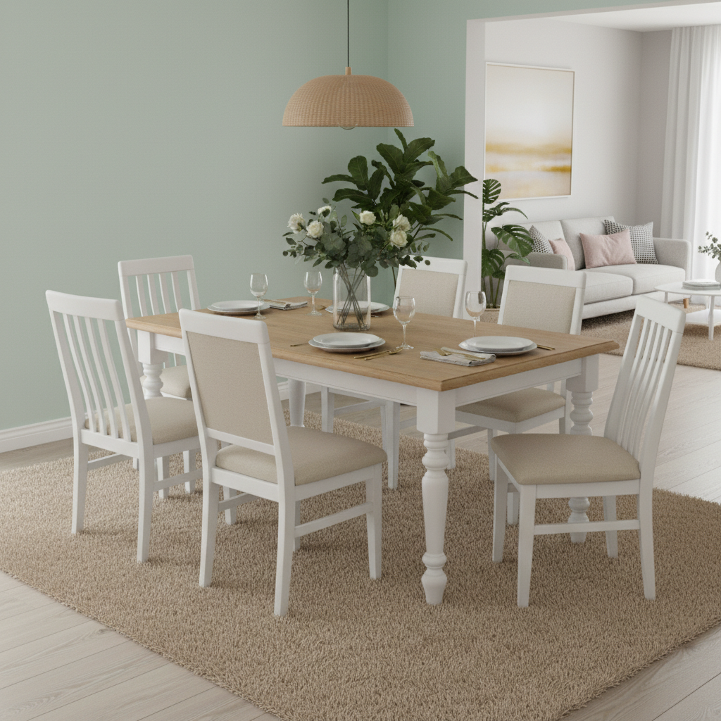 "Diable" - Country-style dining table with oak top, drawers and turned legs