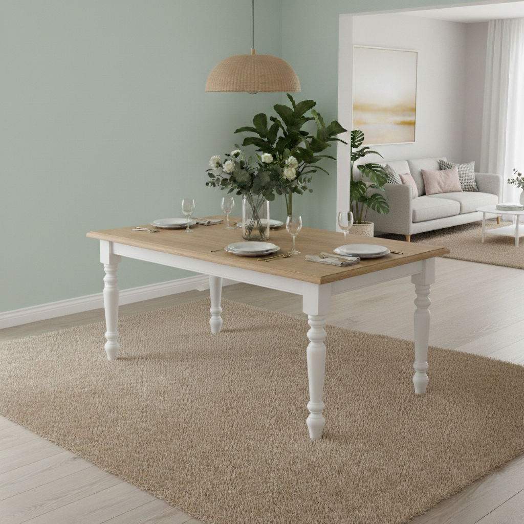 "Diable" - Country-style dining table with oak top, drawers and turned legs