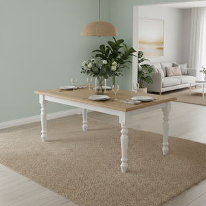 "Diable" - Country-style dining table with oak top, drawers and turned legs