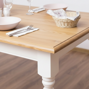 "Diable" - Country-style dining table with oak top, drawers and turned legs