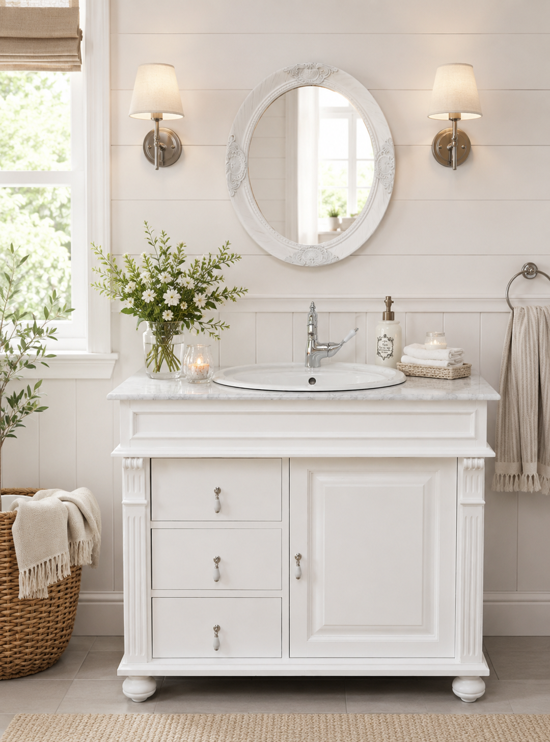 "Marseillon" - Klassischer Marmor-Waschtisch im Landhausstil 103 cm