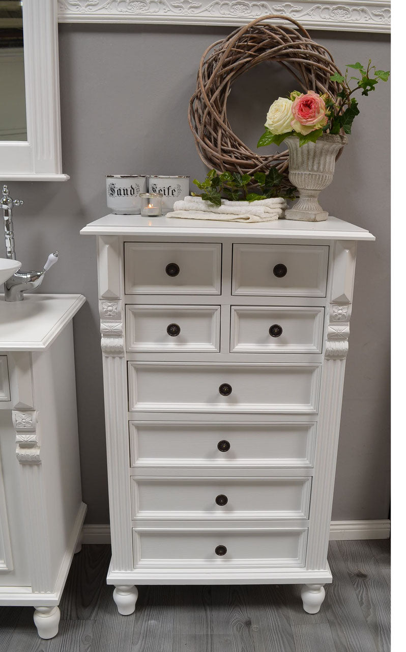 Élaine - Small tall cabinet in Wilhelminian style, country house furniture solid wood white