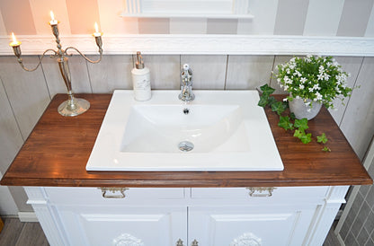 "Elea" white, solid country house washbasin with floral decorations