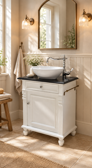"Sèvre" Landhaus-Waschtisch mit Eichenplatte und Handtuchstange 60 cm