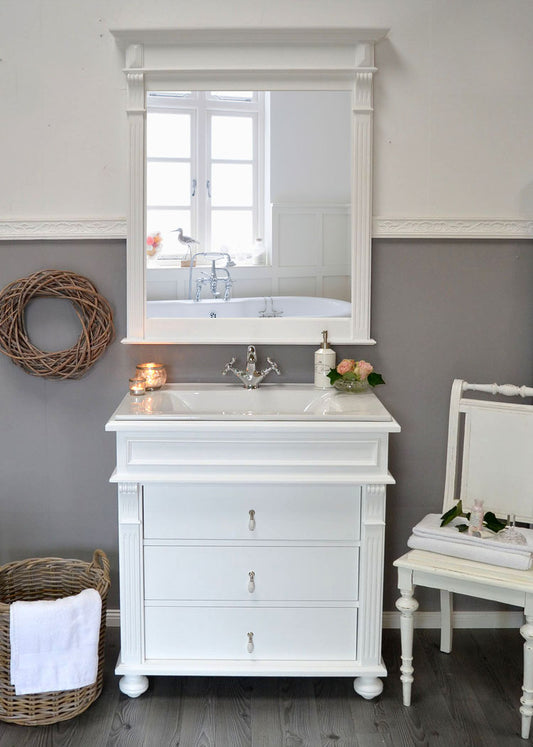 "Elodie" - vanity unit, ceramic washbasin with solid wood vanity unit, white
