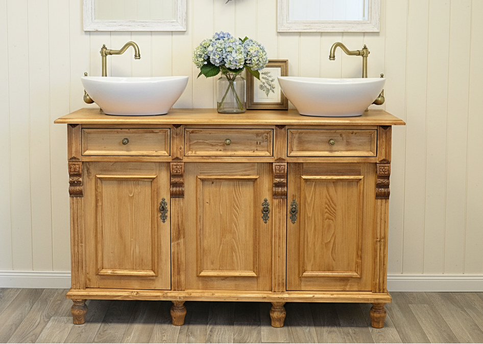 "Nímes" lavabo double clair de campagne en bois massif