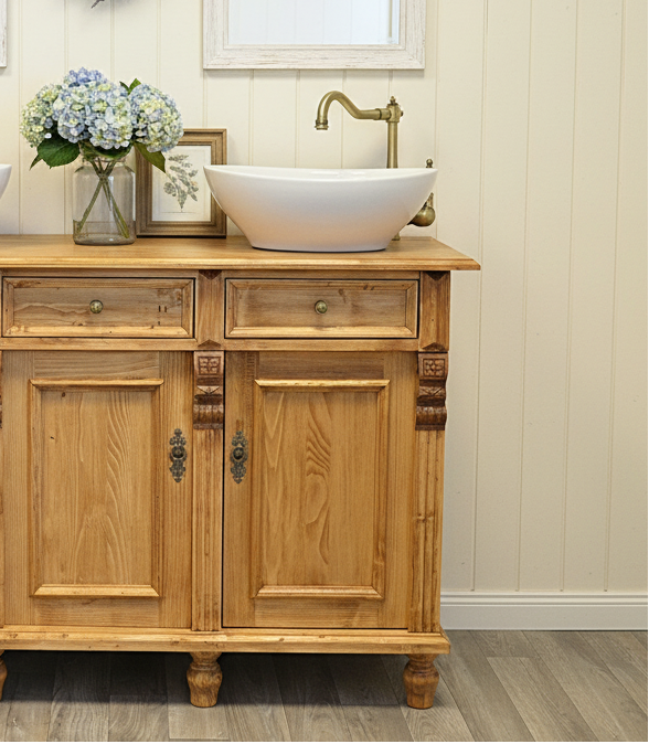 "Nímes" lavabo double clair de campagne en bois massif