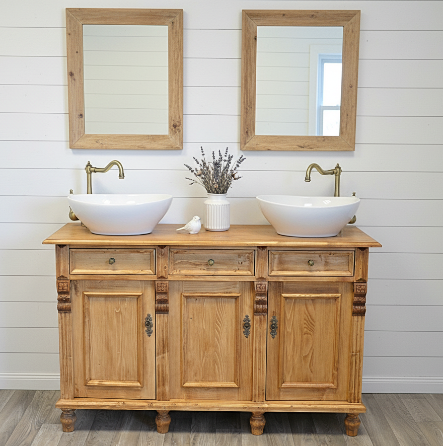 "Nímes" lavabo double clair de campagne en bois massif