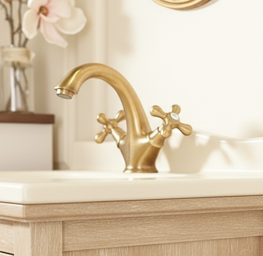 Amora bronze - Kreuzgriff-Armatur im Landhausstil inkl. Ablaufventil