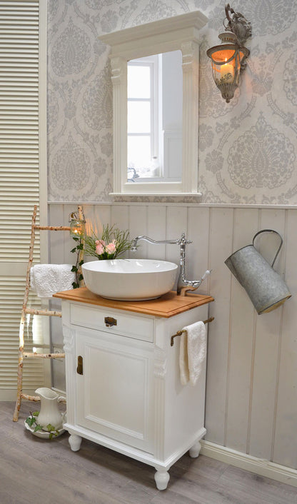 "Grenoble" white country house washbasin with light oak top and towel rail