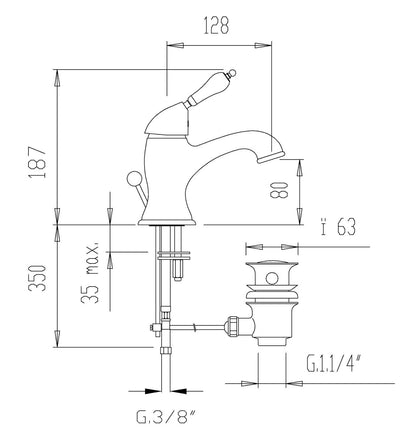 Ilmenau chrome - Single lever mixer tap nostalgic country house style incl. drain valve