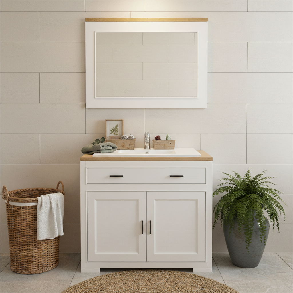 "Jarina" - Badezimmerspiegel aus Massivholz, moderner Landhaus | PURE Serie von L&L