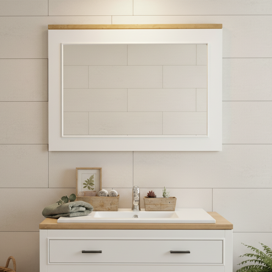 "Jarina" - Badezimmerspiegel aus Massivholz, moderner Landhaus | PURE Serie von L&L