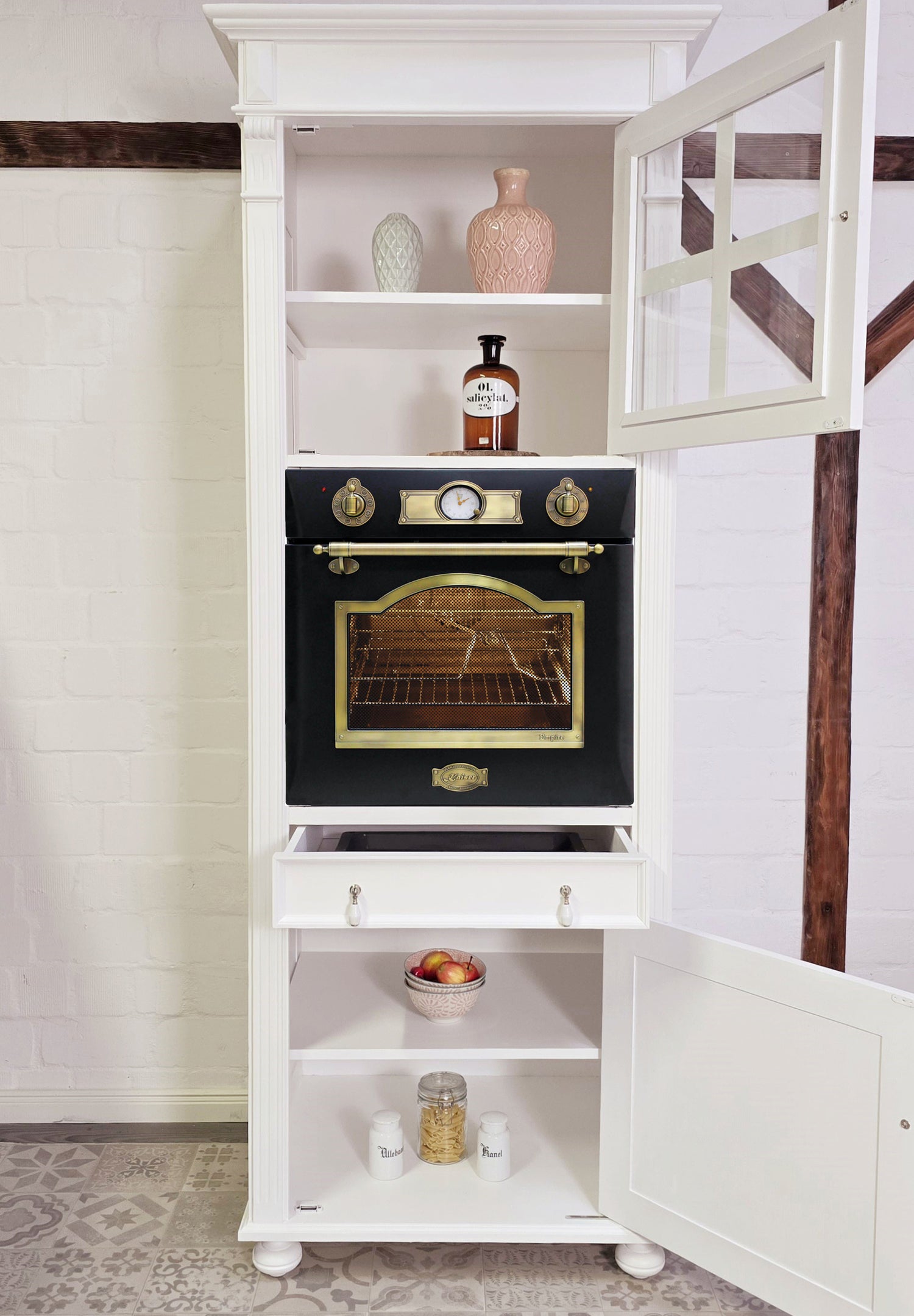 "Julienne Noire" inkl. E-Ofen: Backofen-Schrank im Antik-Look  84 cm