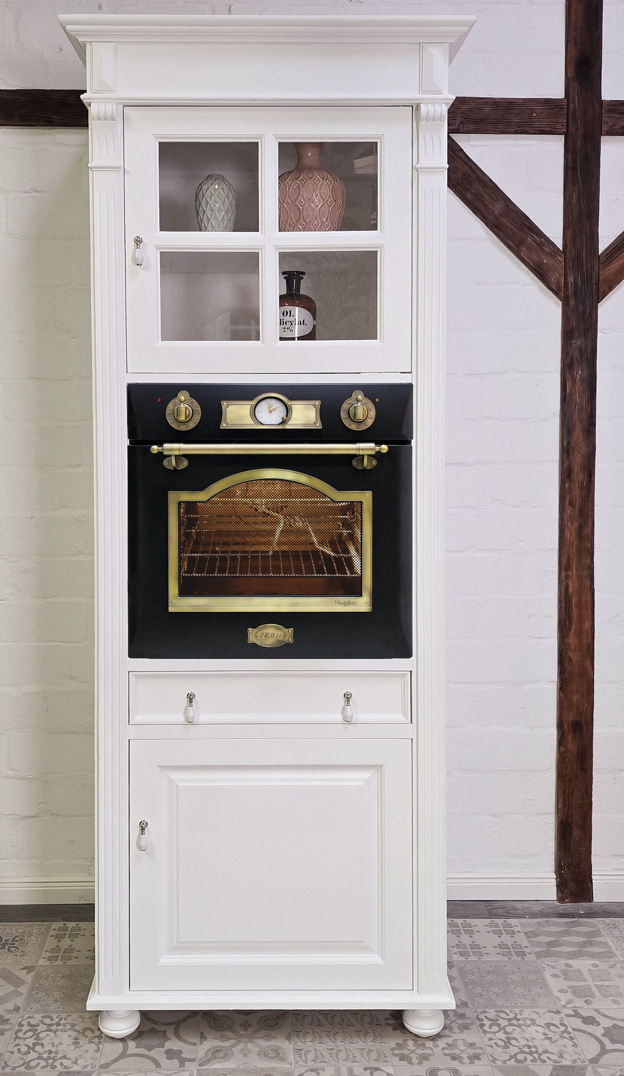 "Julienne Noire" inkl. E-Ofen: Backofen-Schrank im Antik-Look  84 cm