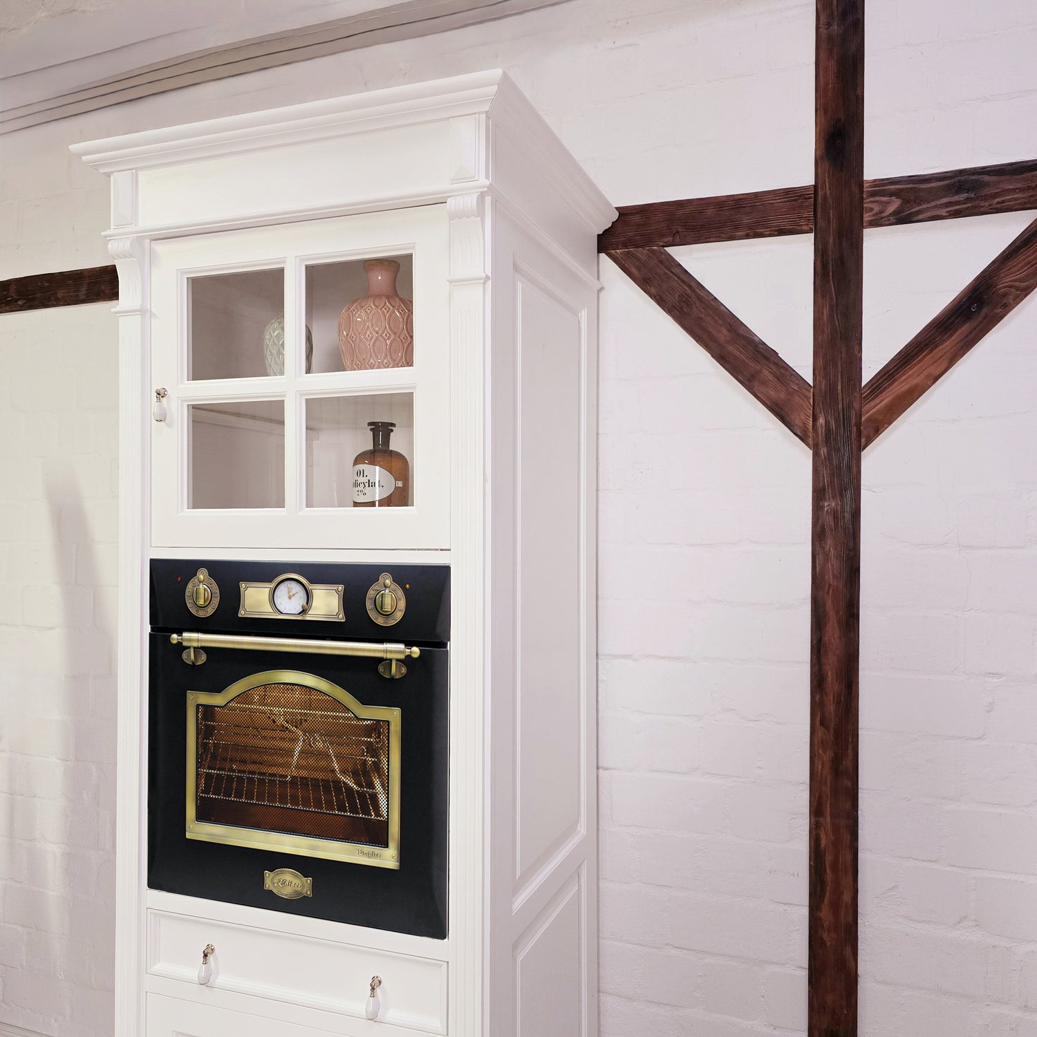 "Julienne Noire" inkl. E-Ofen: Backofen-Schrank im Antik-Look  84 cm