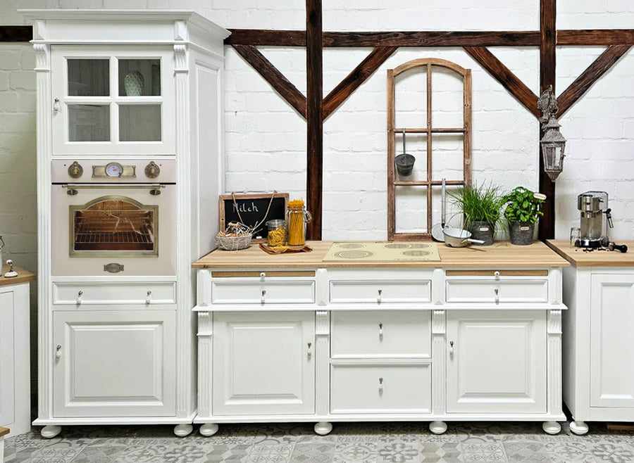 "Julienne Blanche" inkl. E-Ofen: Backofen-Schrank im Antik-Look  84 cm