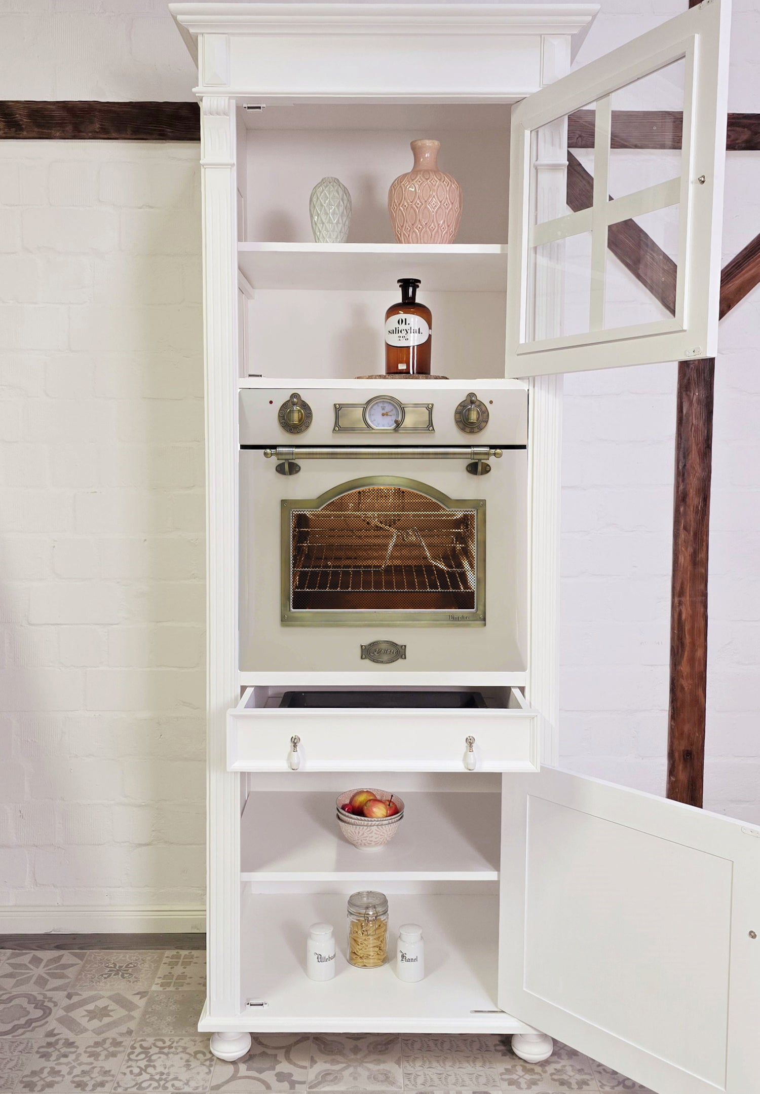 "Julienne Blanche" inkl. E-Ofen: Backofen-Schrank im Antik-Look  84 cm