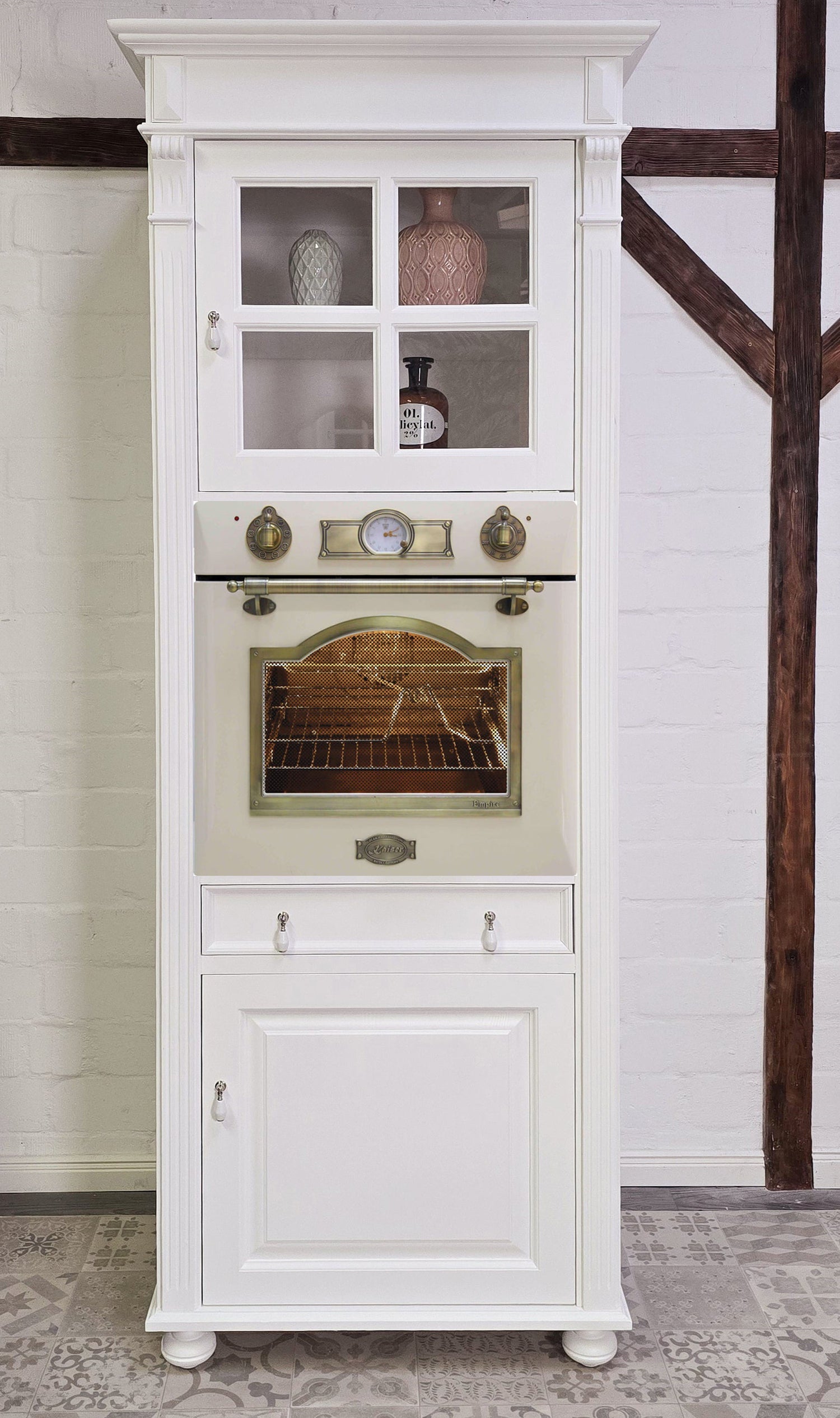"Julienne Blanche" inkl. E-Ofen: Backofen-Schrank im Antik-Look  84 cm
