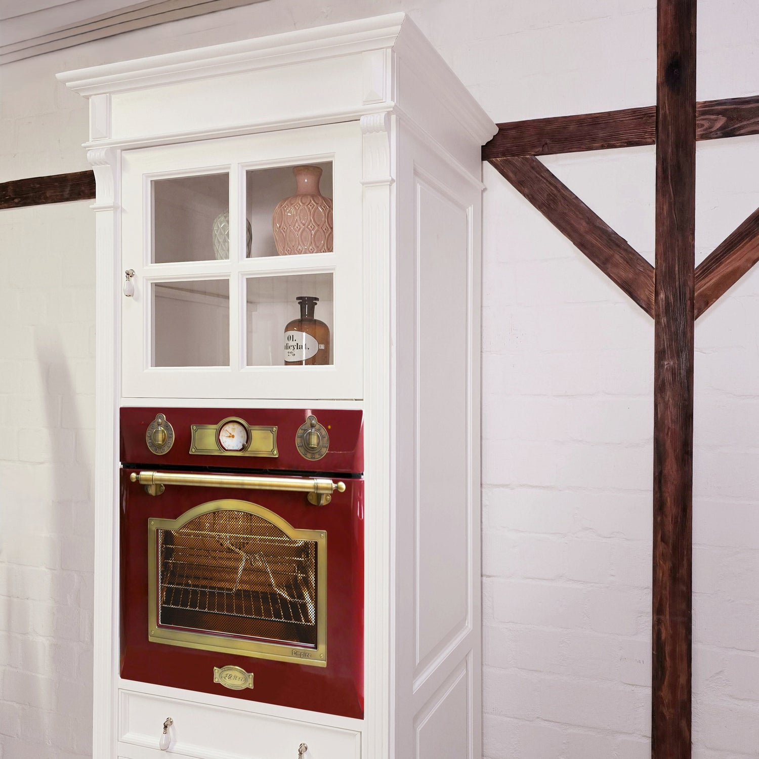 "Julienne Rouge" inkl. E-Ofen: Backofen-Schrank im Antik-Look  84 cm