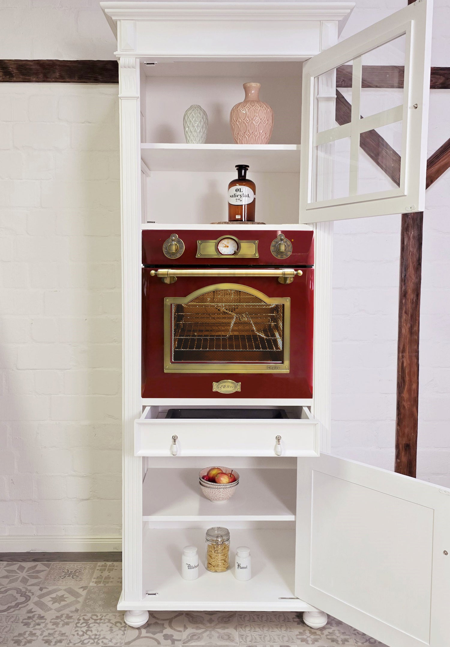 "Julienne Rouge" inkl. E-Ofen: Backofen-Schrank im Antik-Look  84 cm