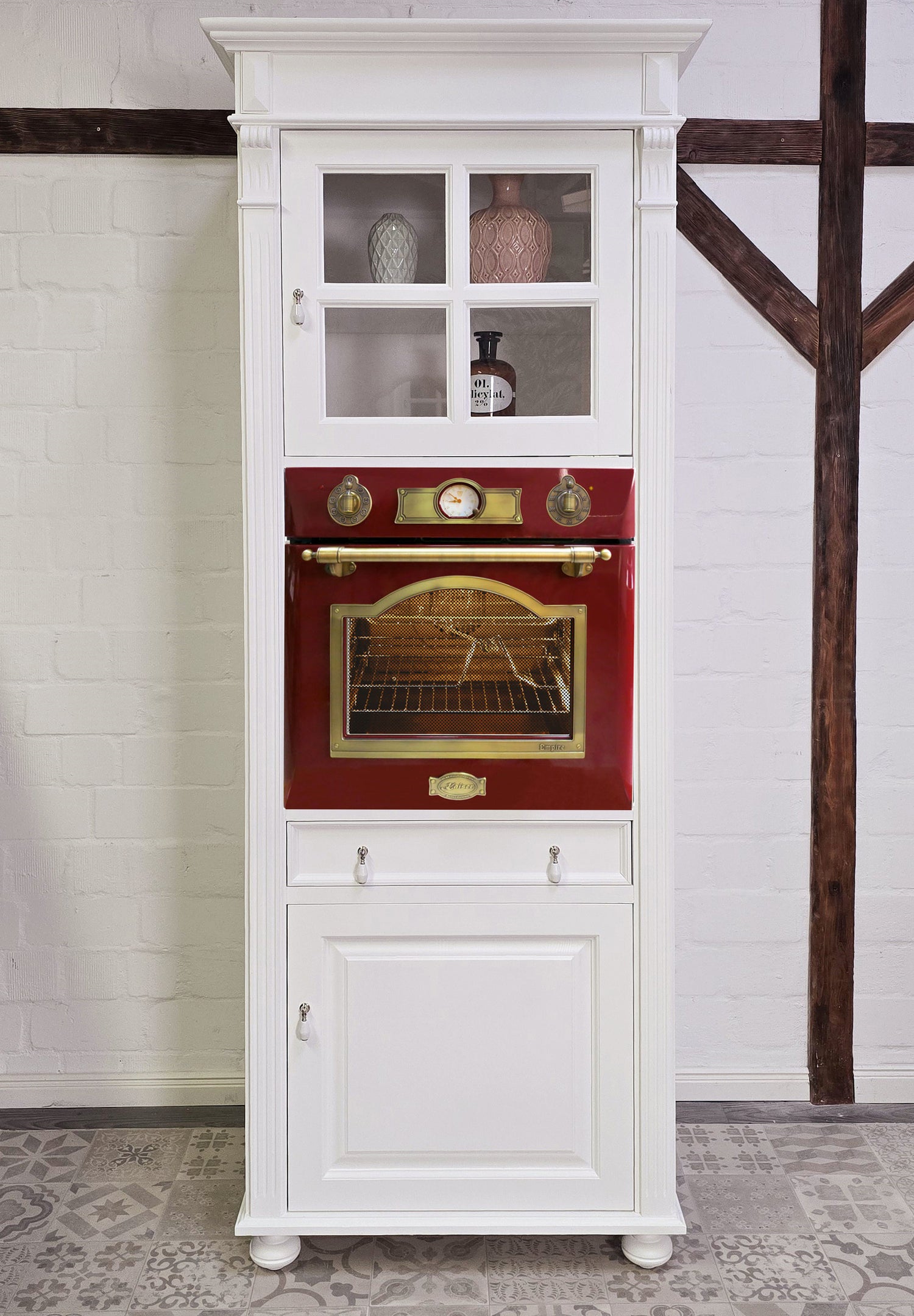 "Julienne Rouge" inkl. E-Ofen: Backofen-Schrank im Antik-Look  84 cm