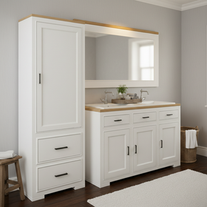 "Junia" - Badezimmerschrank, Hochschrank im modernen Landhausstil | PURE Serie von L&L