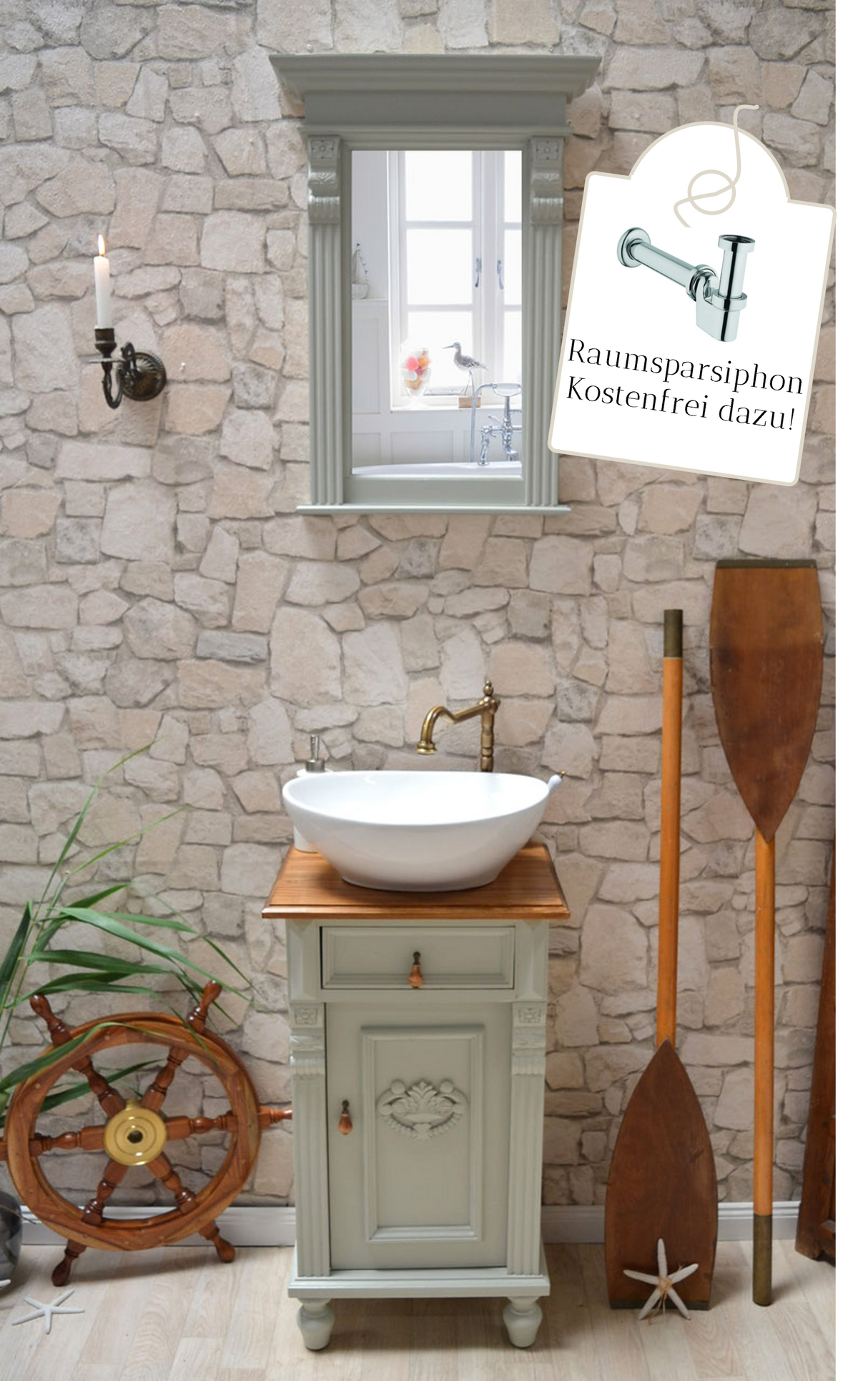 Nostalgisches Badezimmermöbel-Set in mint