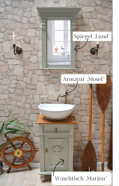 Kleines Badezimmermöbel-Set in mint - Gästebad Landhausstil