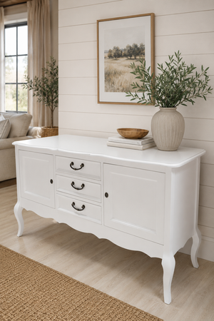Meuble vasque double blanc de style campagnard « Amalie », style Chippendale, 150 cm