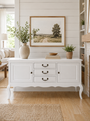 Meuble vasque double blanc de style campagnard « Amalie », style Chippendale, 150 cm