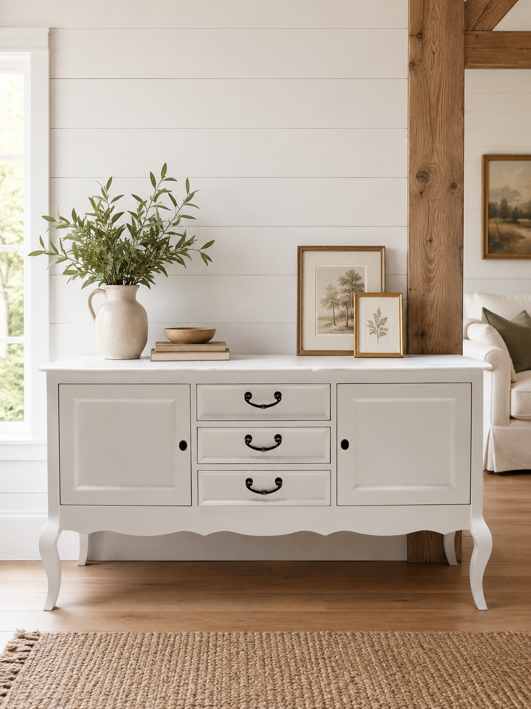 Meuble vasque double blanc de style campagnard « Amalie », style Chippendale, 150 cm