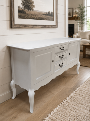 Meuble vasque double blanc de style campagnard « Amalie », style Chippendale, 150 cm