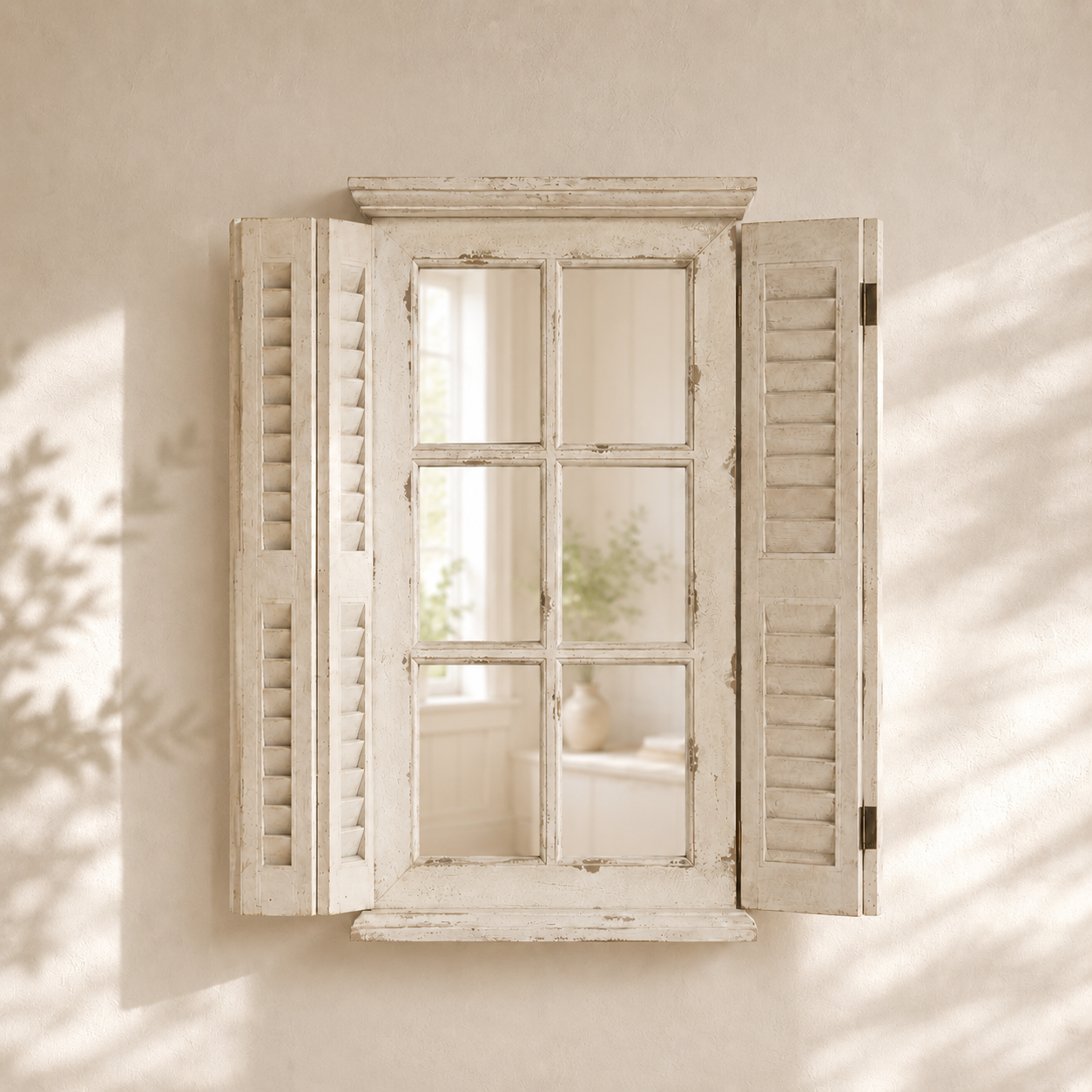 L´amour - Shabby-chic country house mirror with shutter