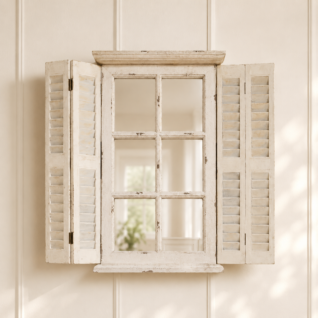 L´amour - Shabby-chic country house mirror with shutter