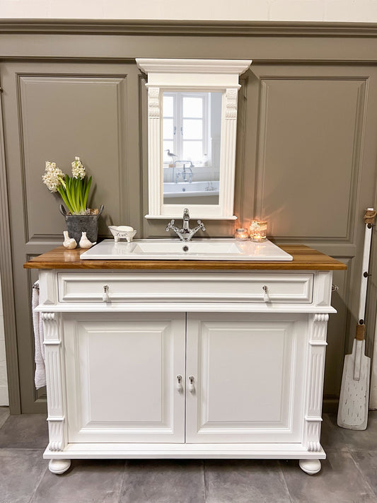 "Flers" white country house washbasin with oak top