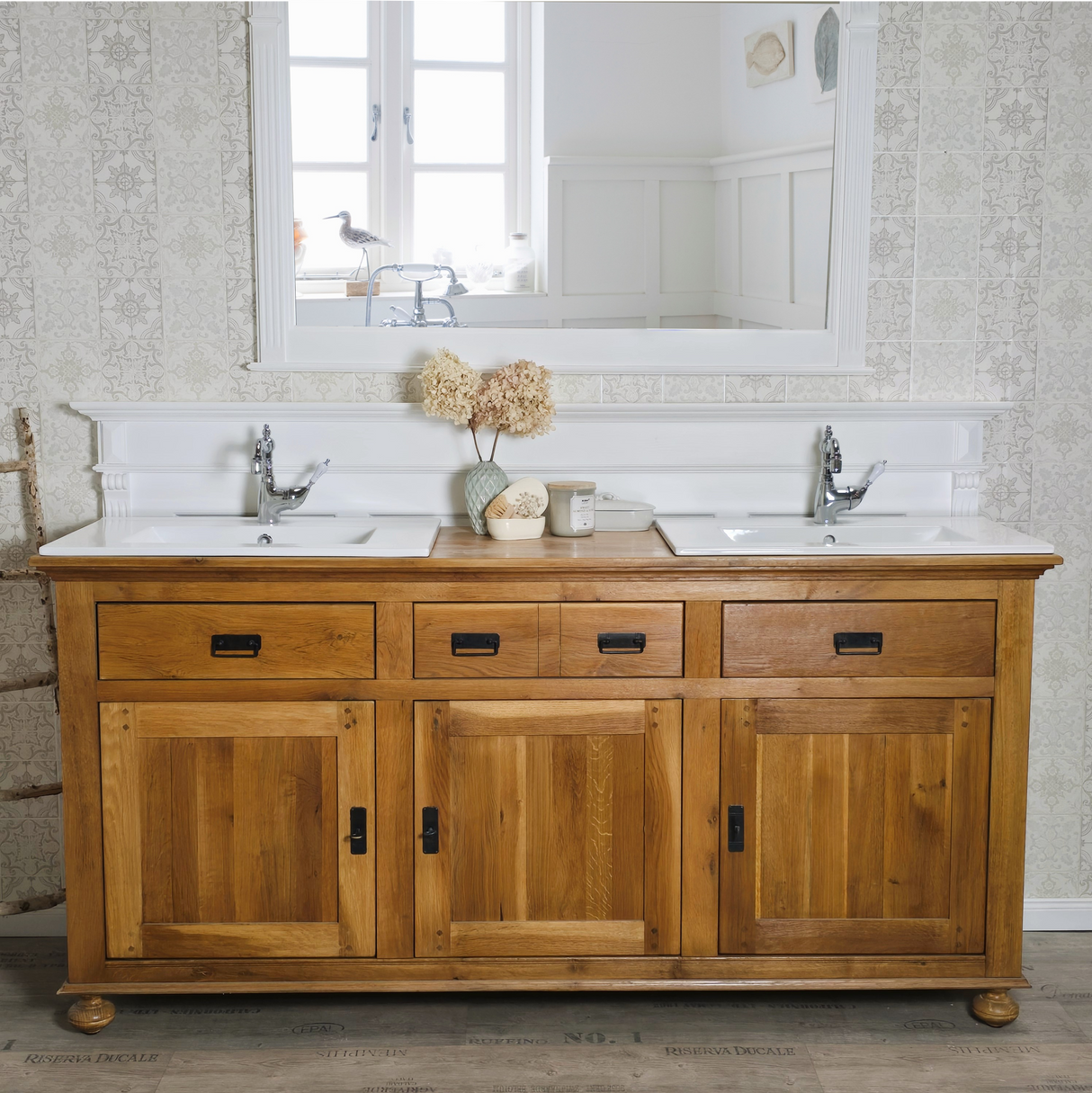 "Lielle" Antiker Doppel-Waschtisch Eichenholz