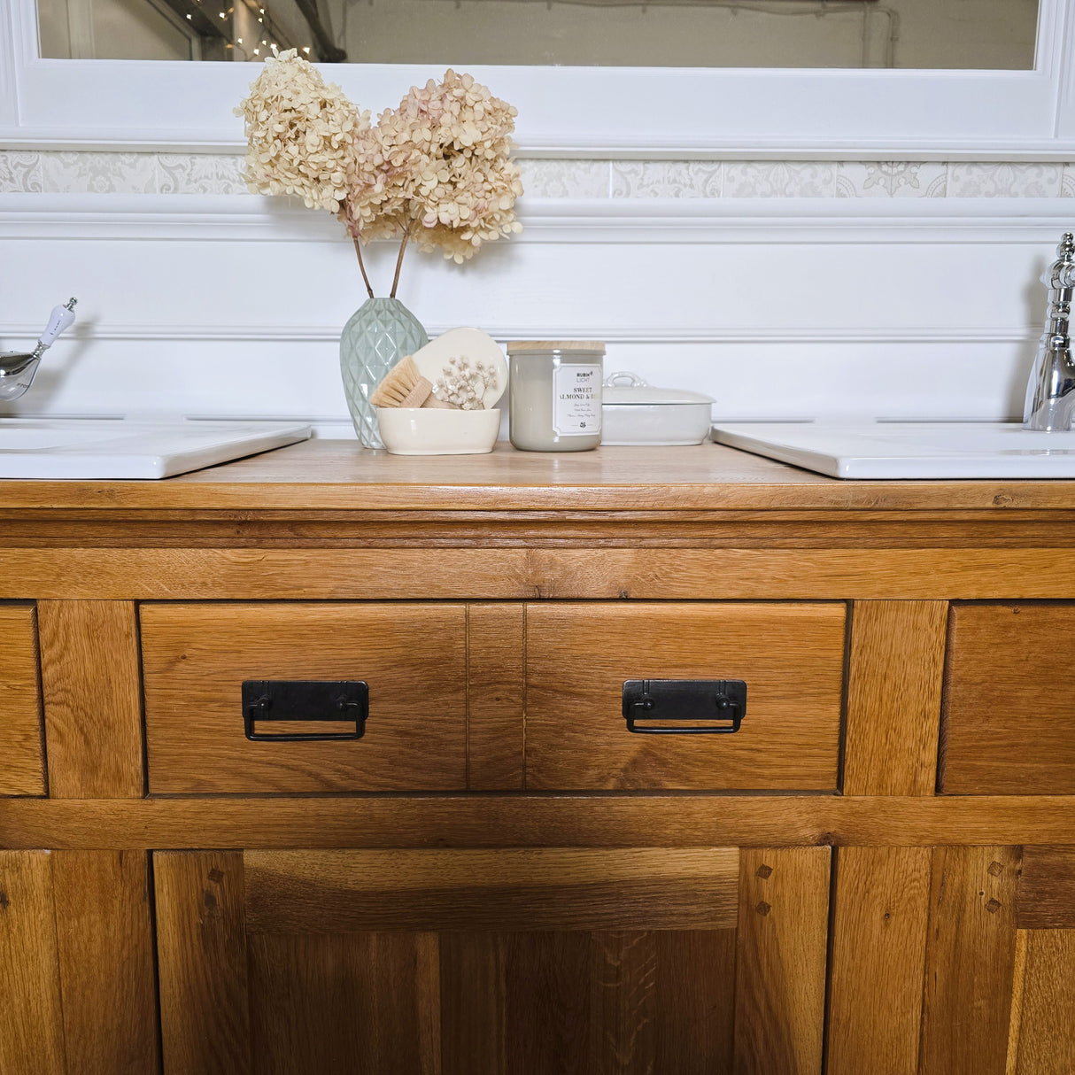 "Lielle" Antiker Doppel-Waschtisch Eichenholz