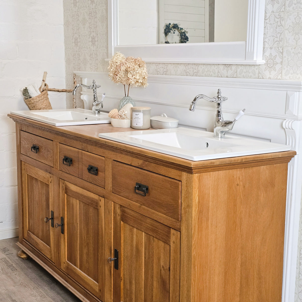 "Lielle" Antiker Doppel-Waschtisch Eichenholz